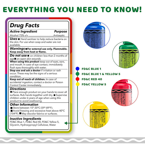 Crayola Kids Hand Sanitizer Gel, (8-Pack) 2 oz ea., 8 Colorful Holders Included.